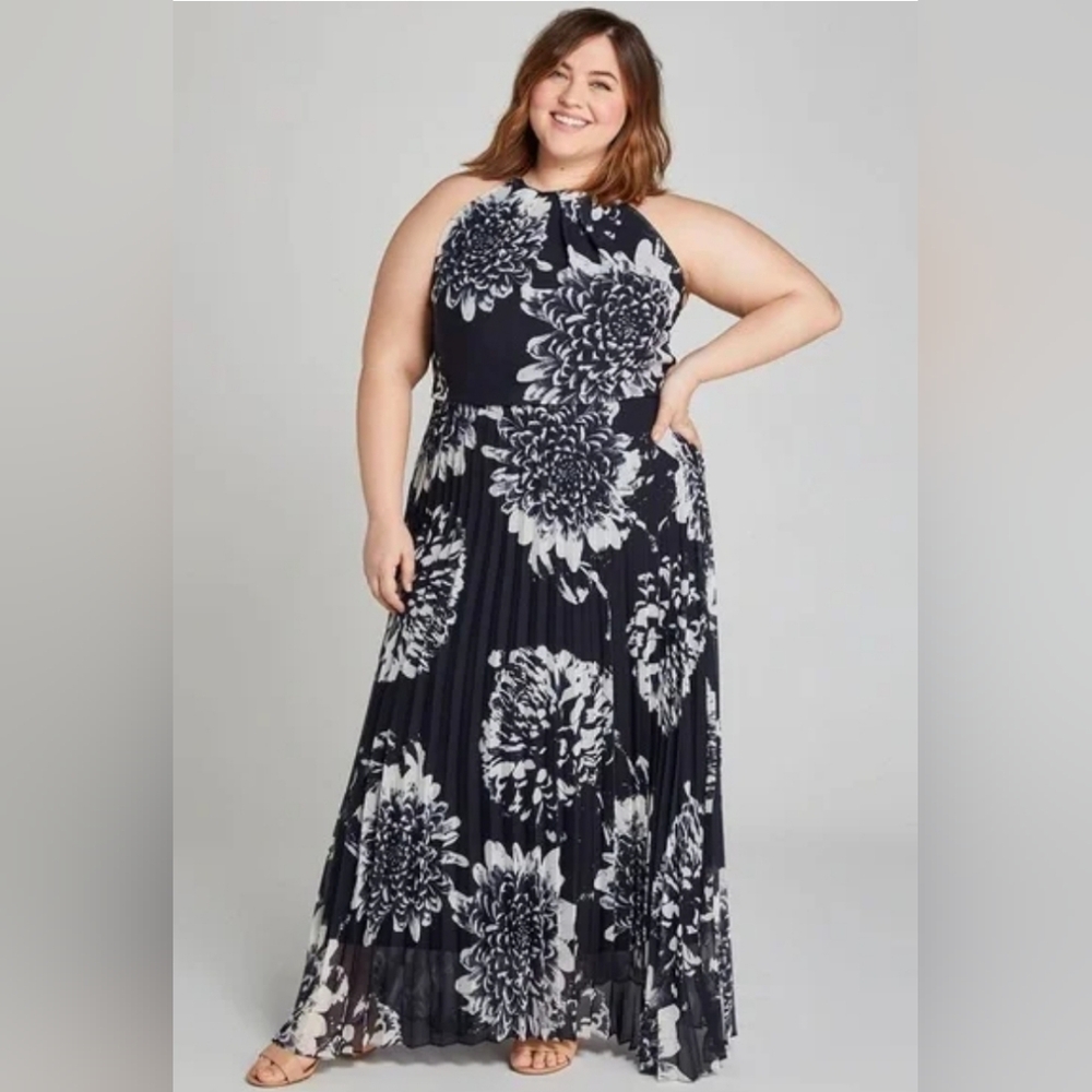 Lane Bryant Pleated Chiffon Maxi Dress